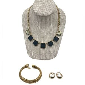 Black & Gold 16” Necklace, Earrings & Bracelet